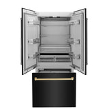 ZLINE Autograph Edition 36 in. 19.6 cu. ft. French Door Built-In Bottom Freezer Refrigerator with Water Dispenser and Ice Maker in Black Stainless Steel with Polished Gold Accents (RBIVZ-BS-36-G)