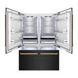 ZLINE Autograph Edition 60 in. 32.2 cu. ft. French Door Built-In Bottom Freezer Refrigerator with Water Dispenser and Ice Maker in Black Stainless Steel with Polished Gold Accents (RBIVZ-BS-60-G)