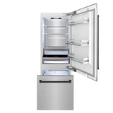 ZLINE Autograph Edition 30 in. 16.1 cu. ft. Built-In Bottom Freezer Refrigerator with Water Dispenser and Ice Maker in Satin Stainless Steel with Matte Black Accents (RBIVZ-SN-30-MB)