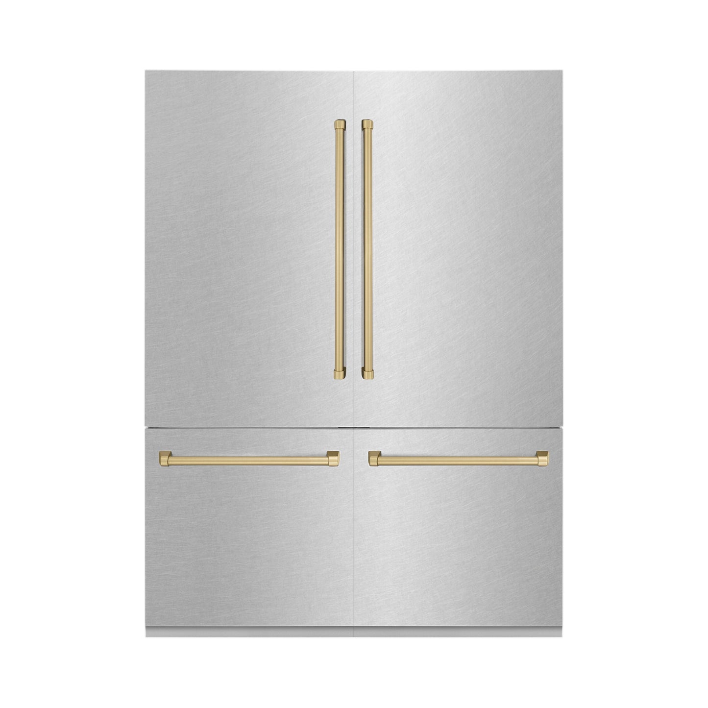 ZLINE Autograph Edition 60 in. 32.2 cu. ft. French Door Built-In Bottom Freezer Refrigerator with Water Dispenser and Ice Maker in Satin Stainless Steel with Champagne Bronze Accents (RBIVZ-SN-60-CB)