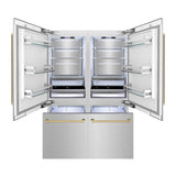 ZLINE Autograph Edition 60 in. 32.2 cu. ft. French Door Built-In Bottom Freezer Refrigerator with Water Dispenser and Ice Maker in Satin Stainless Steel with Champagne Bronze Accents (RBIVZ-SN-60-CB)