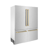 ZLINE Autograph Edition 60 in. 32.2 cu. ft. French Door Built-In Bottom Freezer Refrigerator with Water Dispenser and Ice Maker in Satin Stainless Steel with Champagne Bronze Accents (RBIVZ-SN-60-CB)