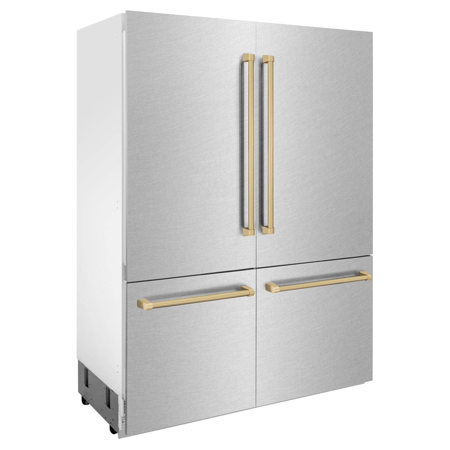 ZLINE Autograph Edition 60 in. 32.2 cu. ft. French Door Built-In Bottom Freezer Refrigerator with Water Dispenser and Ice Maker in Satin Stainless Steel with Champagne Bronze Accents (RBIVZ-SN-60-CB)
