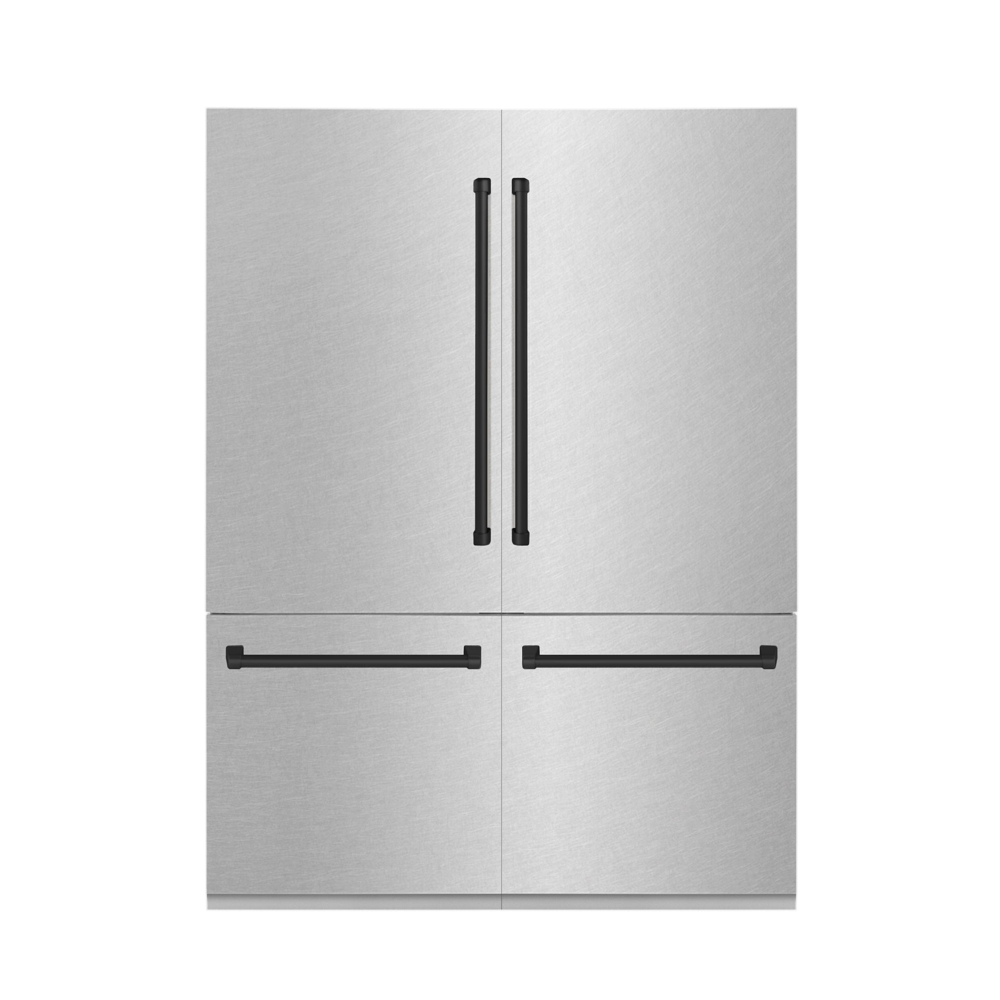 ZLINE Autograph Edition 60 in. 32.2 cu. ft. French Door Built-In Bottom Freezer Refrigerator with Water Dispenser and Ice Maker in Satin Stainless Steel with Matte Black Accents (RBIVZ-SN-60-MB)