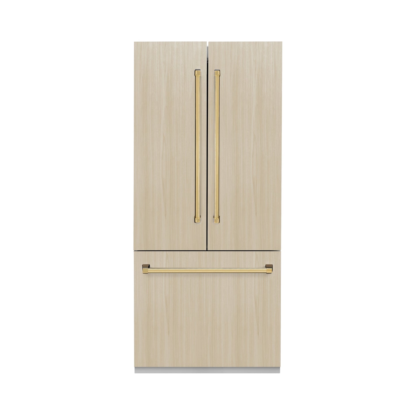ZLINE Autograph Edition 36 in. 19.6 cu. ft. Panel Ready French Door Built-In Bottom Freezer Refrigerator with Water Dispenser and Ice Maker with Graphite Gray Interior and Polished Gold Accents (GRBIVZ-36-G)