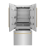 ZLINE Autograph Edition 36 in. 19.6 cu. ft. French Door Built-In Bottom Freezer Refrigerator with Water Dispenser and Ice Maker in Stainless Steel with Champagne Bronze Accents (RBIVZ-304-36-CB)