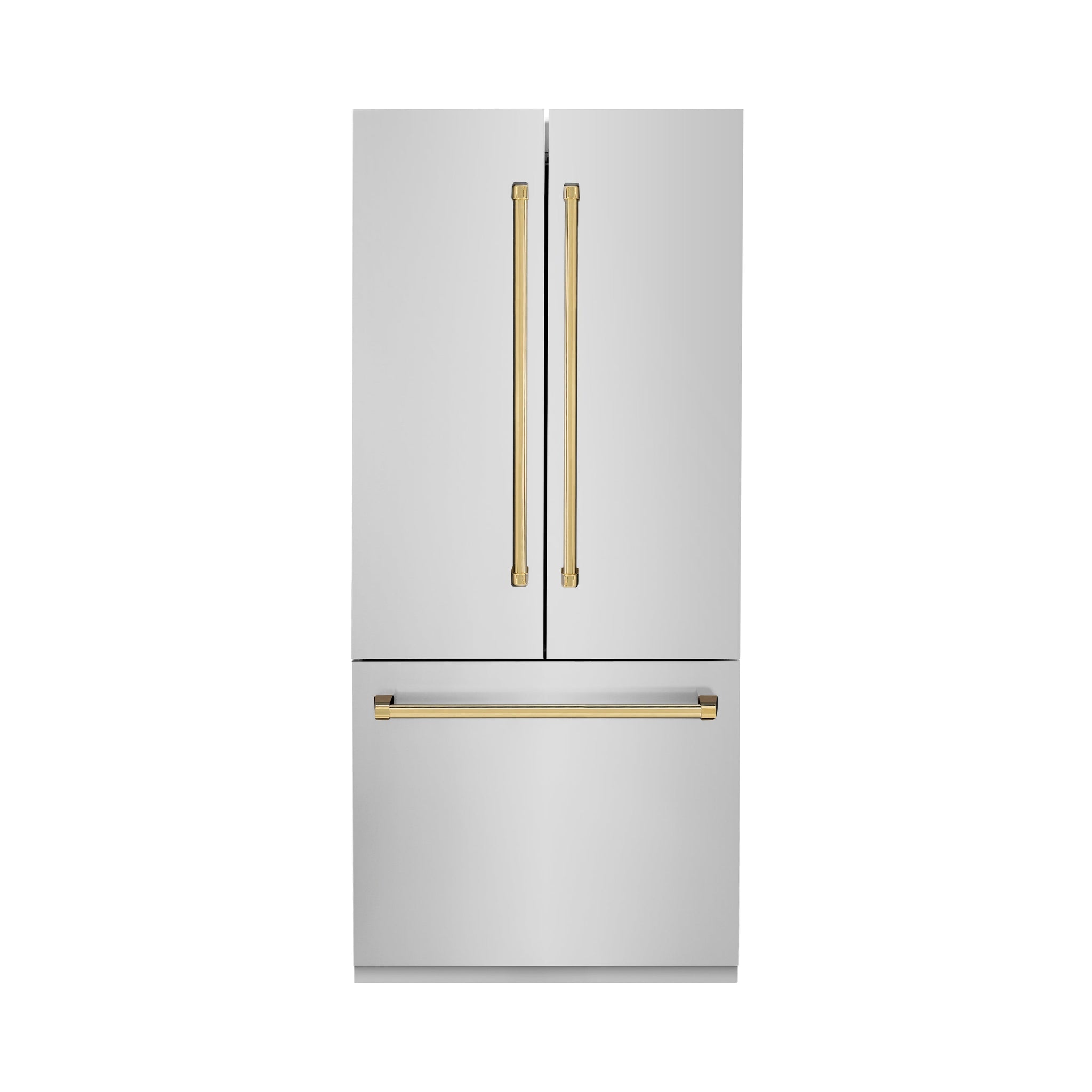 ZLINE Autograph Edition 36 in. 19.6 cu. ft. French Door Built-In Bottom Freezer Refrigerator with Water Dispenser and Ice Maker in Stainless Steel with Polished Gold Accents (RBIVZ-304-36-G)