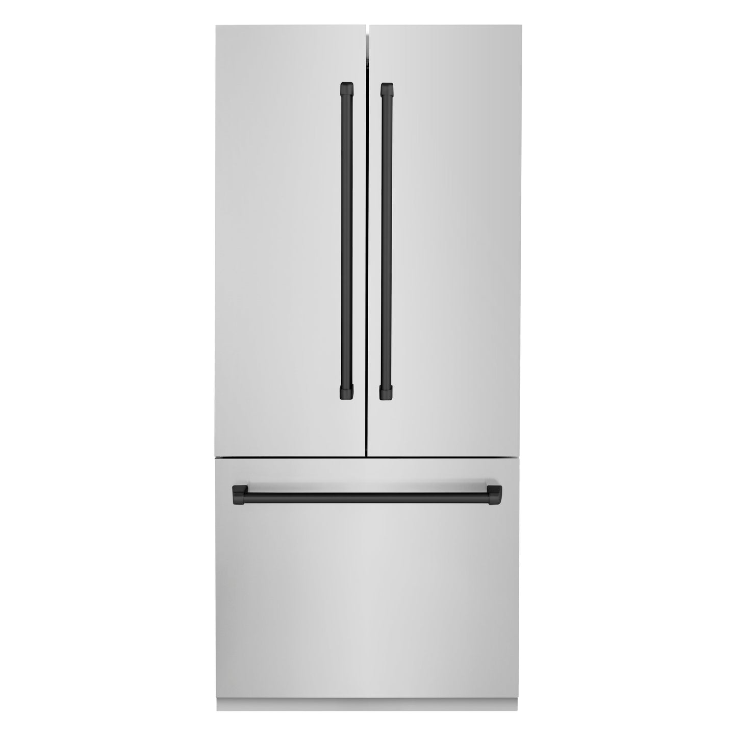 ZLINE Autograph Edition 36 in. 19.6 cu. ft. French Door Built-In Bottom Freezer Refrigerator with Water Dispenser and Ice Maker in Stainless Steel with Matte Black Accents (RBIVZ-304-36-MB)