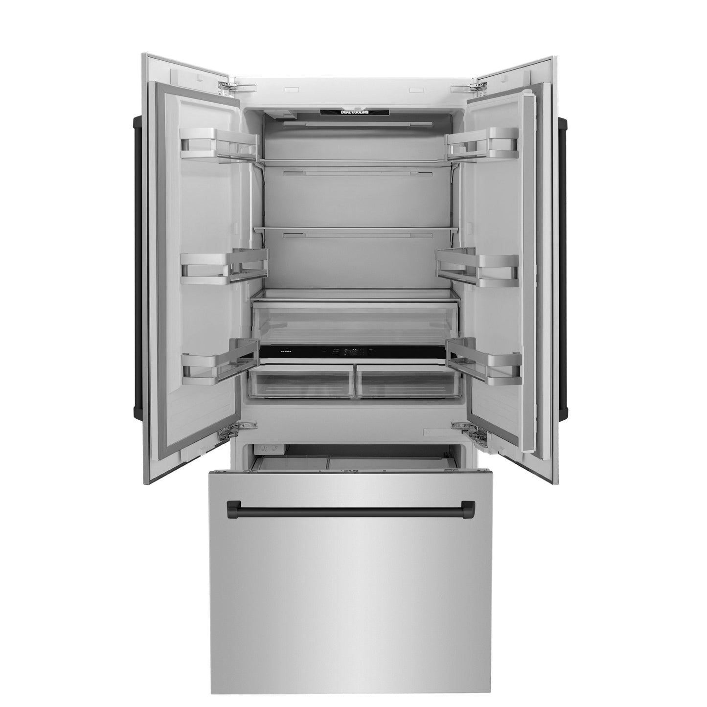 ZLINE Autograph Edition 36 in. 19.6 cu. ft. French Door Built-In Bottom Freezer Refrigerator with Water Dispenser and Ice Maker in Stainless Steel with Matte Black Accents (RBIVZ-304-36-MB)