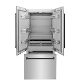 ZLINE Autograph Edition 36 in. 19.6 cu. ft. French Door Built-In Bottom Freezer Refrigerator with Water Dispenser and Ice Maker in Stainless Steel with Matte Black Accents (RBIVZ-304-36-MB)
