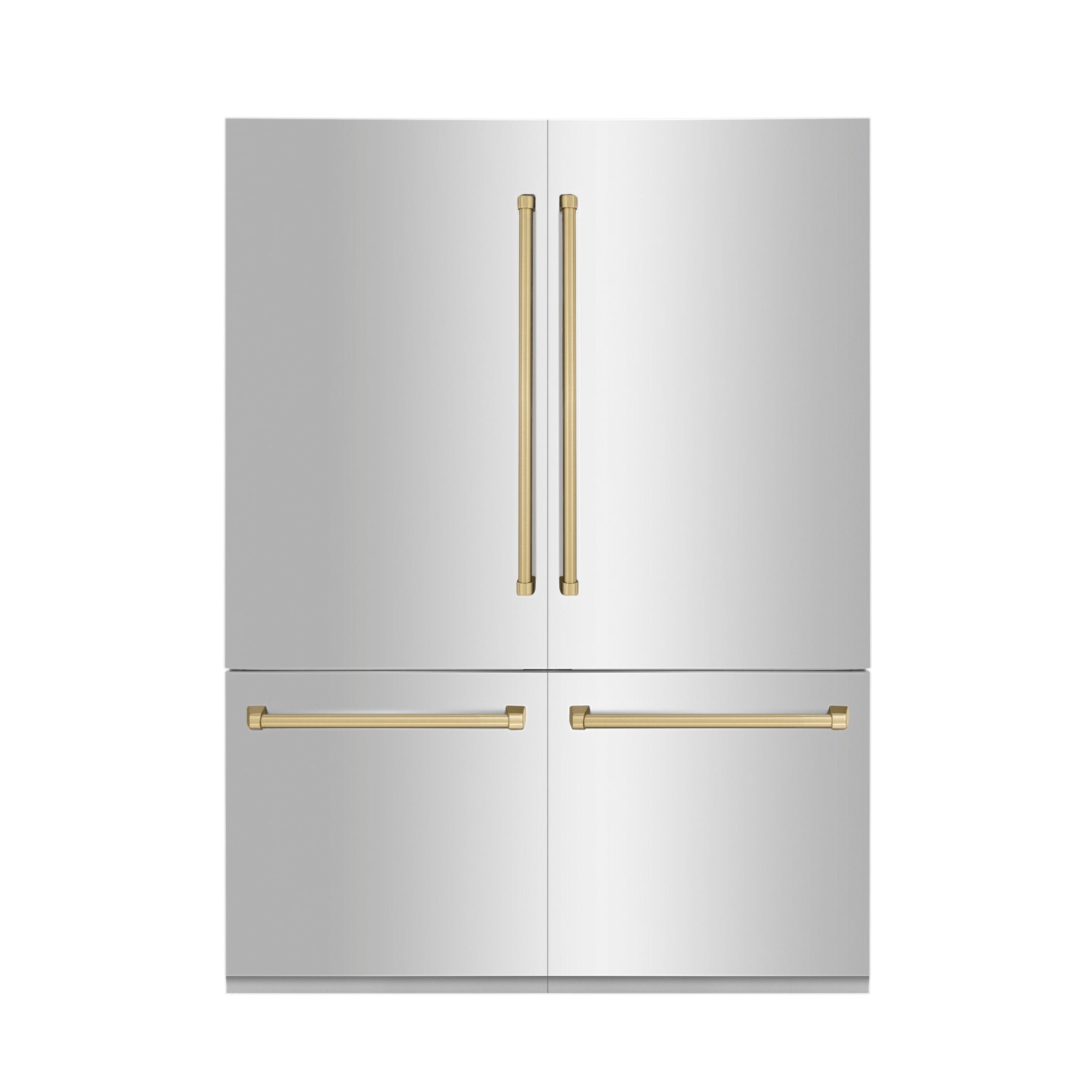 ZLINE Autograph Edition 60 in. 32.2 cu. ft. French Door Built-In Bottom Freezer Refrigerator with Water Dispenser and Ice Maker in Stainless Steel with Champagne Bronze Accents (RBIVZ-304-60-CB)