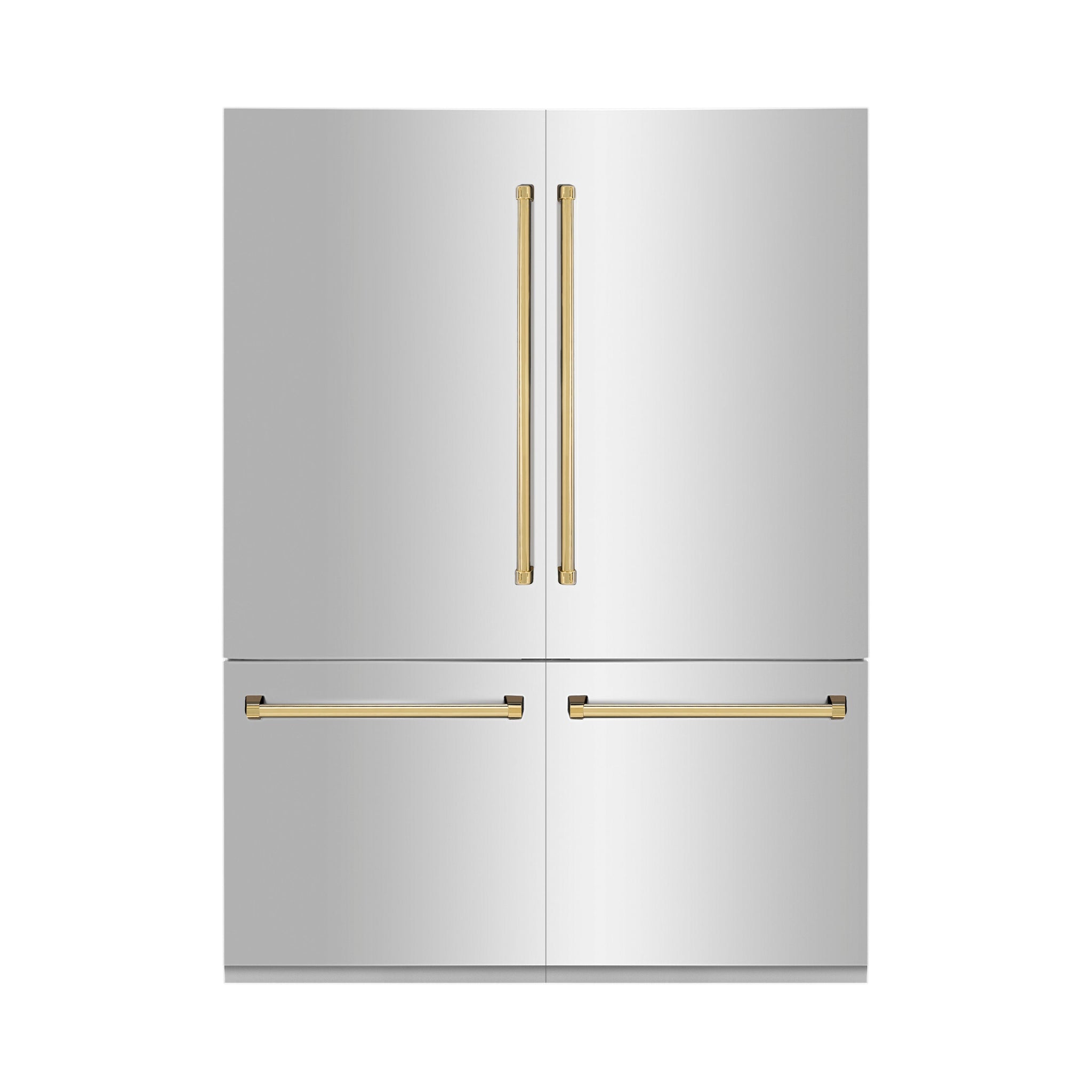 ZLINE Autograph Edition 60 in. 32.2 cu. ft. French Door Built-In Bottom Freezer Refrigerator with Water Dispenser and Ice Maker in Stainless Steel with Polished Gold Accents (RBIVZ-304-60-G)