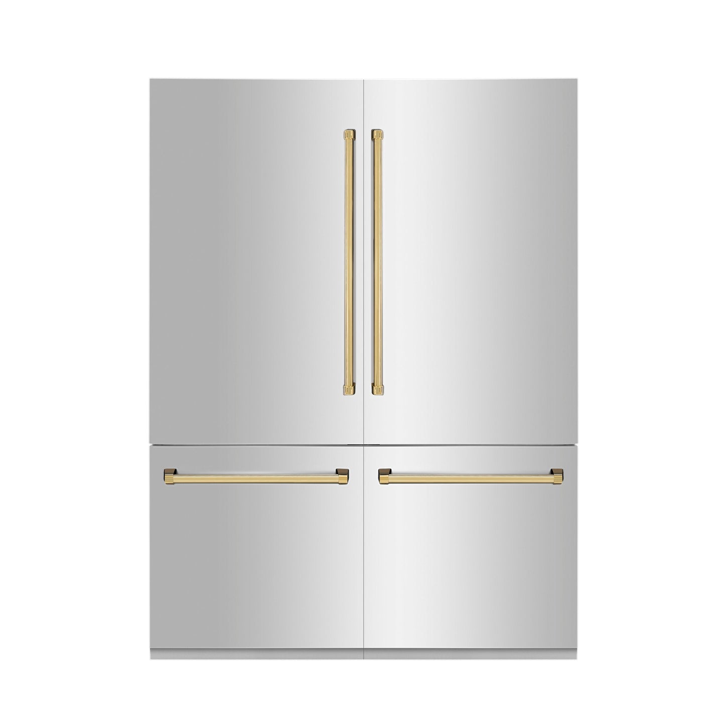 ZLINE Autograph Edition 60 in. 32.2 cu. ft. French Door Built-In Bottom Freezer Refrigerator with Water Dispenser and Ice Maker in Stainless Steel with Polished Gold Accents (RBIVZ-304-60-G)