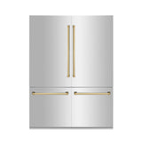 ZLINE Autograph Edition 60 in. 32.2 cu. ft. French Door Built-In Bottom Freezer Refrigerator with Water Dispenser and Ice Maker in Stainless Steel with Polished Gold Accents (RBIVZ-304-60-G)
