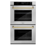 ZLINE 30 in. Autograph Edition Professional True Convection Double Wall Oven with Air Fry and Self Clean in Satin Stainless Steel with Champagne Bronze Handles (WADSZ-30-CB)