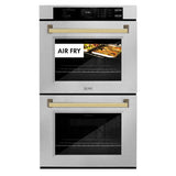 ZLINE 30 in. Autograph Edition Professional True Convection Double Wall Oven with Air Fry and Self Clean in Satin Stainless Steel with Polished Gold Handles (WADSZ-30-G)