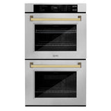 ZLINE 30 in. Autograph Edition Professional True Convection Double Wall Oven with Air Fry and Self Clean in Satin Stainless Steel with Polished Gold Handles (WADSZ-30-G)