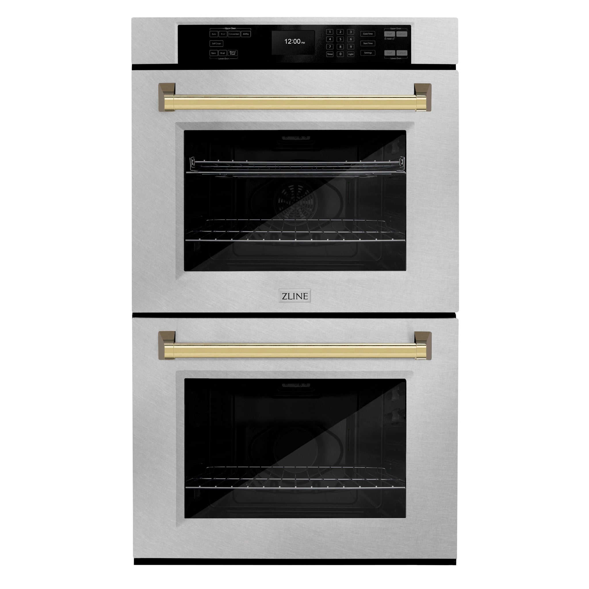 ZLINE 30 in. Autograph Edition Professional True Convection Double Wall Oven with Air Fry and Self Clean in Satin Stainless Steel with Polished Gold Handles (WADSZ-30-G)