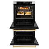 ZLINE 30 in. Autograph Edition Professional True Convection Double Wall Oven with Air Fry and Self Clean in Satin Stainless Steel with Polished Gold Handles (WADSZ-30-G)