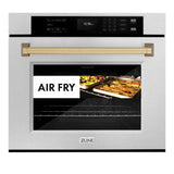 ZLINE 30 in. Autograph Edition Professional True Convection Single Wall Oven with Air Fry and Self Clean in Satin Stainless Steel with Champagne Bronze Handle (WASSZ-30-CB)