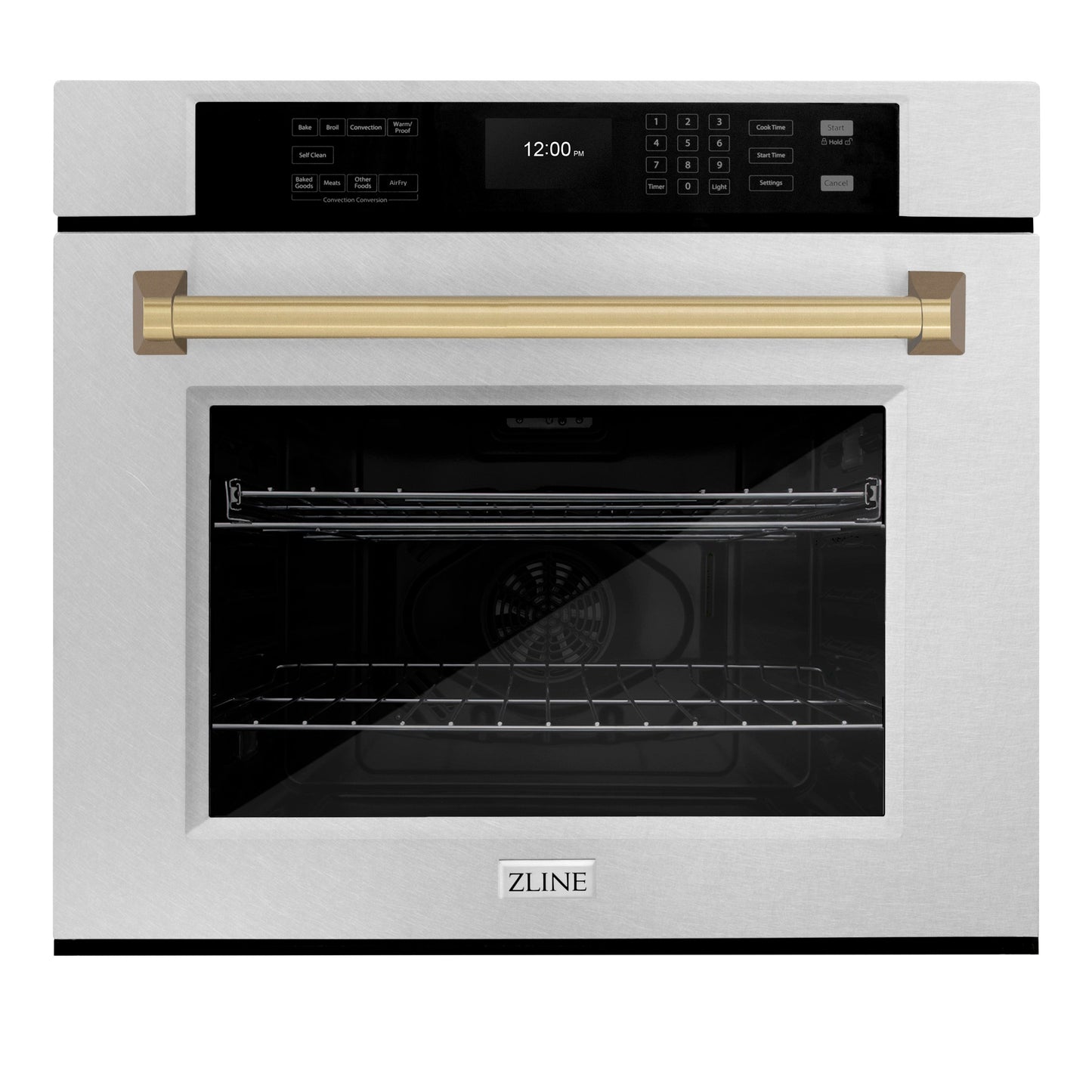 ZLINE 30 in. Autograph Edition Professional True Convection Single Wall Oven with Air Fry and Self Clean in Satin Stainless Steel with Champagne Bronze Handle (WASSZ-30-CB)