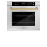 ZLINE 30 in. Autograph Edition Professional True Convection Single Wall Oven with Air Fry and Self Clean in Satin Stainless Steel with Champagne Bronze Handle (WASSZ-30-CB)