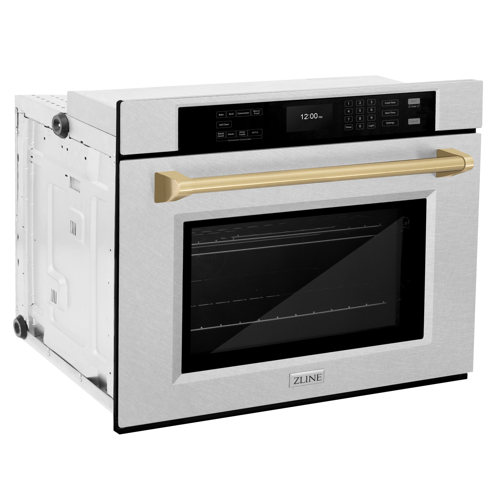 ZLINE 30 in. Autograph Edition Professional True Convection Single Wall Oven with Air Fry and Self Clean in Satin Stainless Steel with Champagne Bronze Handle (WASSZ-30-CB)