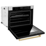 ZLINE 30 in. Autograph Edition Professional True Convection Single Wall Oven with Air Fry and Self Clean in Satin Stainless Steel with Champagne Bronze Handle (WASSZ-30-CB)