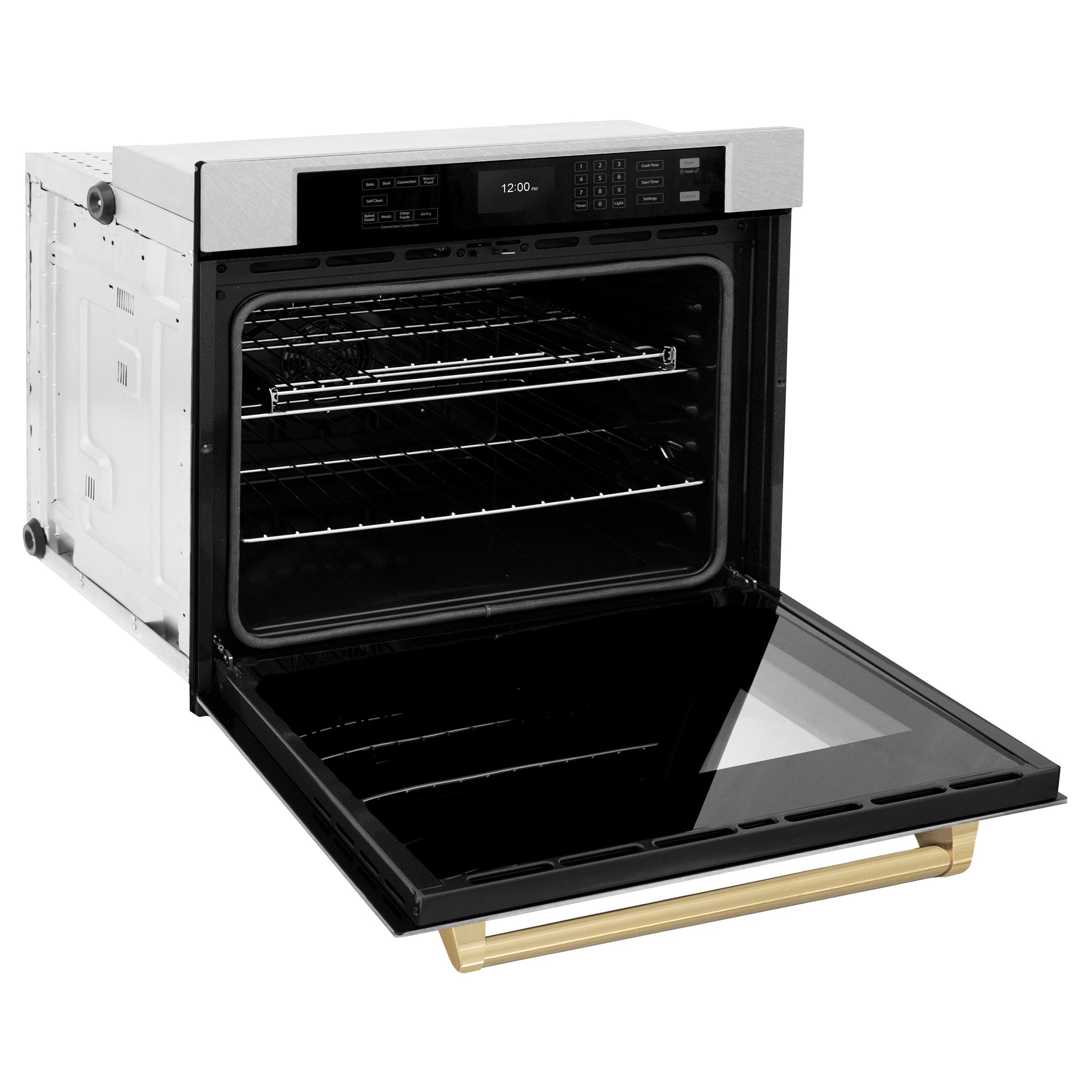 ZLINE 30 in. Autograph Edition Professional True Convection Single Wall Oven with Air Fry and Self Clean in Satin Stainless Steel with Champagne Bronze Handle (WASSZ-30-CB)