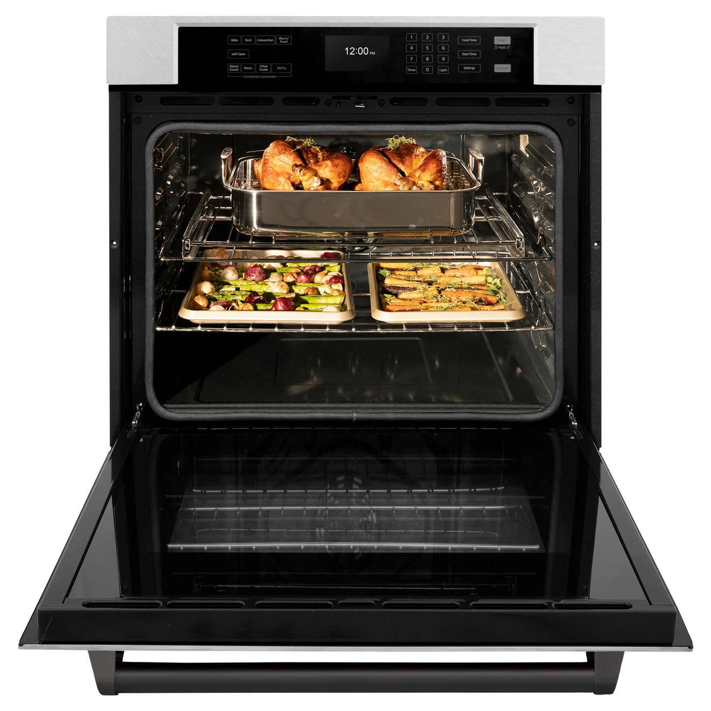 ZLINE 30 in. Autograph Edition Professional True Convection Single Wall Oven with Air Fry and Self Clean in Satin Stainless Steel with Matte Black Handle (WASSZ-30-MB)