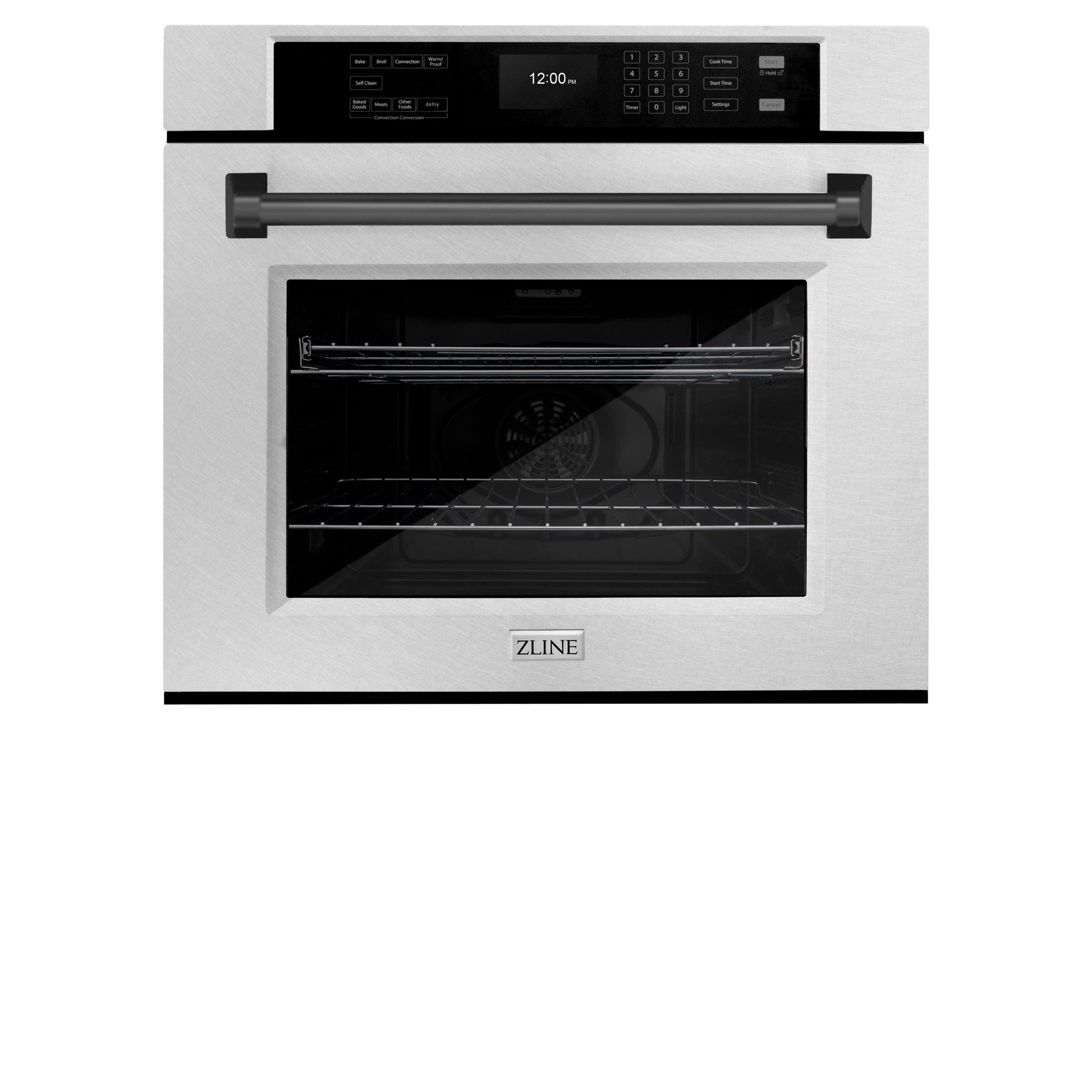 ZLINE 30 in. Autograph Edition Professional True Convection Single Wall Oven with Air Fry and Self Clean in Satin Stainless Steel with Matte Black Handle (WASSZ-30-MB)