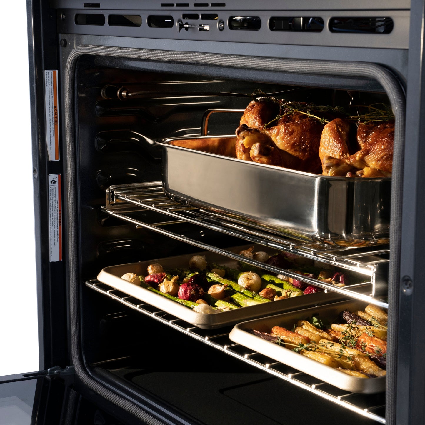 ZLINE 30 in. Autograph Edition Professional True Convection Double Wall Oven with Air Fry and Self Clean in Satin Stainless Steel with White Matte Doors and Matte Black Handles (WADSZ-WM-30-MB)