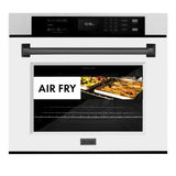ZLINE 30 in. Autograph Edition Professional True Convection Single Wall Oven with Air Fry and Self Clean in Satin Stainless Steel with White Matte Door and Matte Black Handle (WASSZ-WM-30-MB)