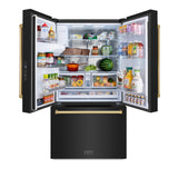ZLINE Autograph Edition 36 in. 28.9 cu. ft. Standard-Depth French Door External Water Dispenser Refrigerator with Dual Ice Maker in Fingerprint-Resistant Black Stainless Steel and Polished Gold Traditional Handles (RSMZ-W-36-BS-G)
