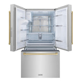 ZLINE Autograph Edition 36 in. 28.9 cu. ft. Standard-Depth French Door External Water Dispenser Refrigerator with Dual Ice Maker in Fingerprint-Resistant Stainless Steel and Champagne Bronze Traditional Handles (RSMZ-W-36-CB)