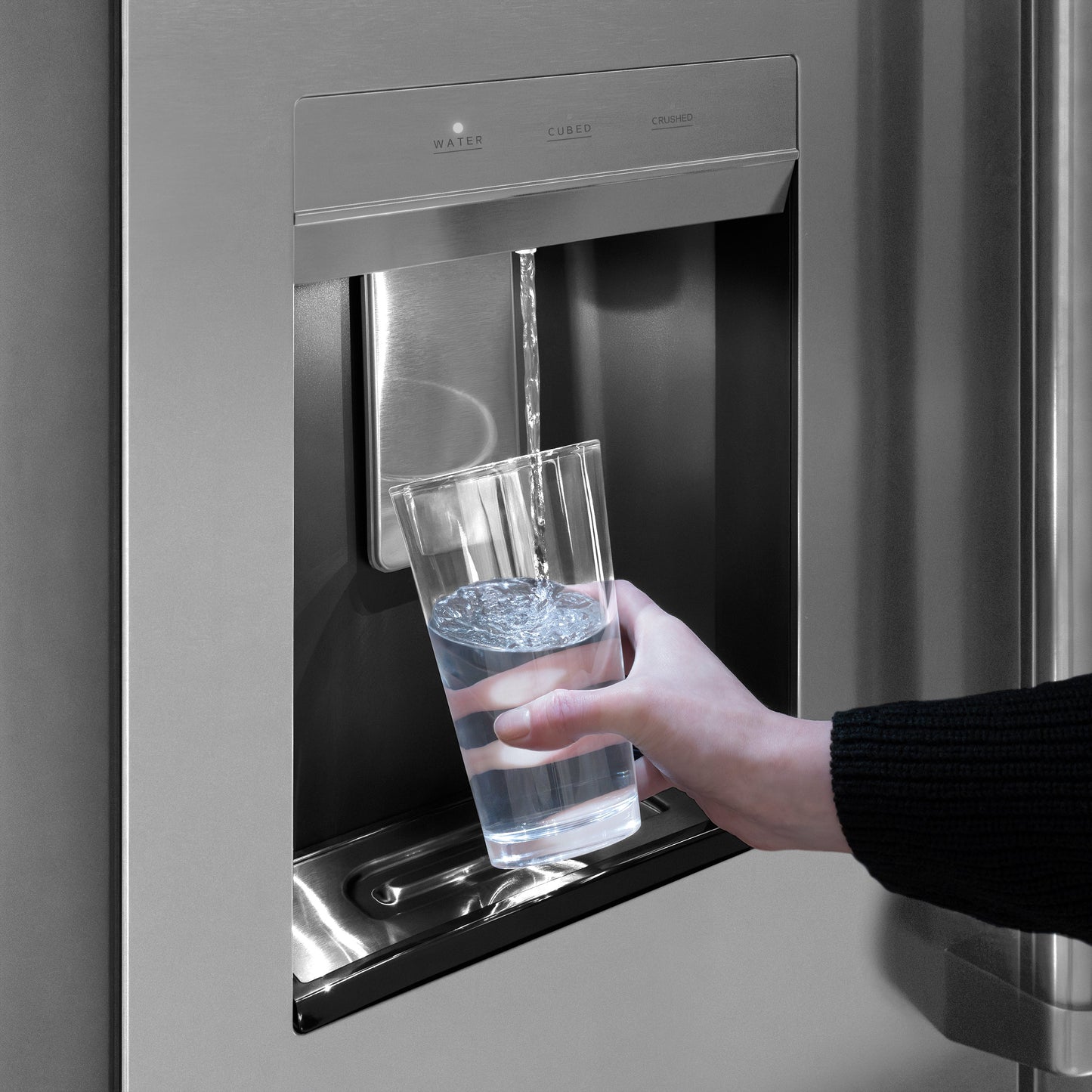ZLINE Autograph Edition 36 in. 28.9 cu. ft. Standard-Depth French Door External Water Dispenser Refrigerator with Dual Ice Maker in Fingerprint-Resistant Stainless Steel and Champagne Bronze Traditional Handles (RSMZ-W-36-CB)