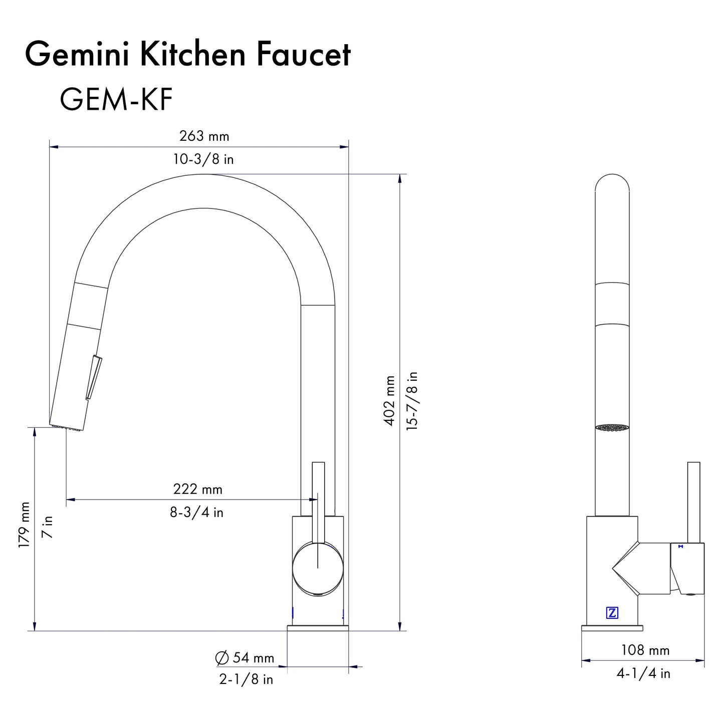 ZLINE Autograph Edition Gemini Pull Down Single Handle Kitchen Faucet in Brushed Nickel and Champagne Bronze (GEM-KF-ZBNCB)