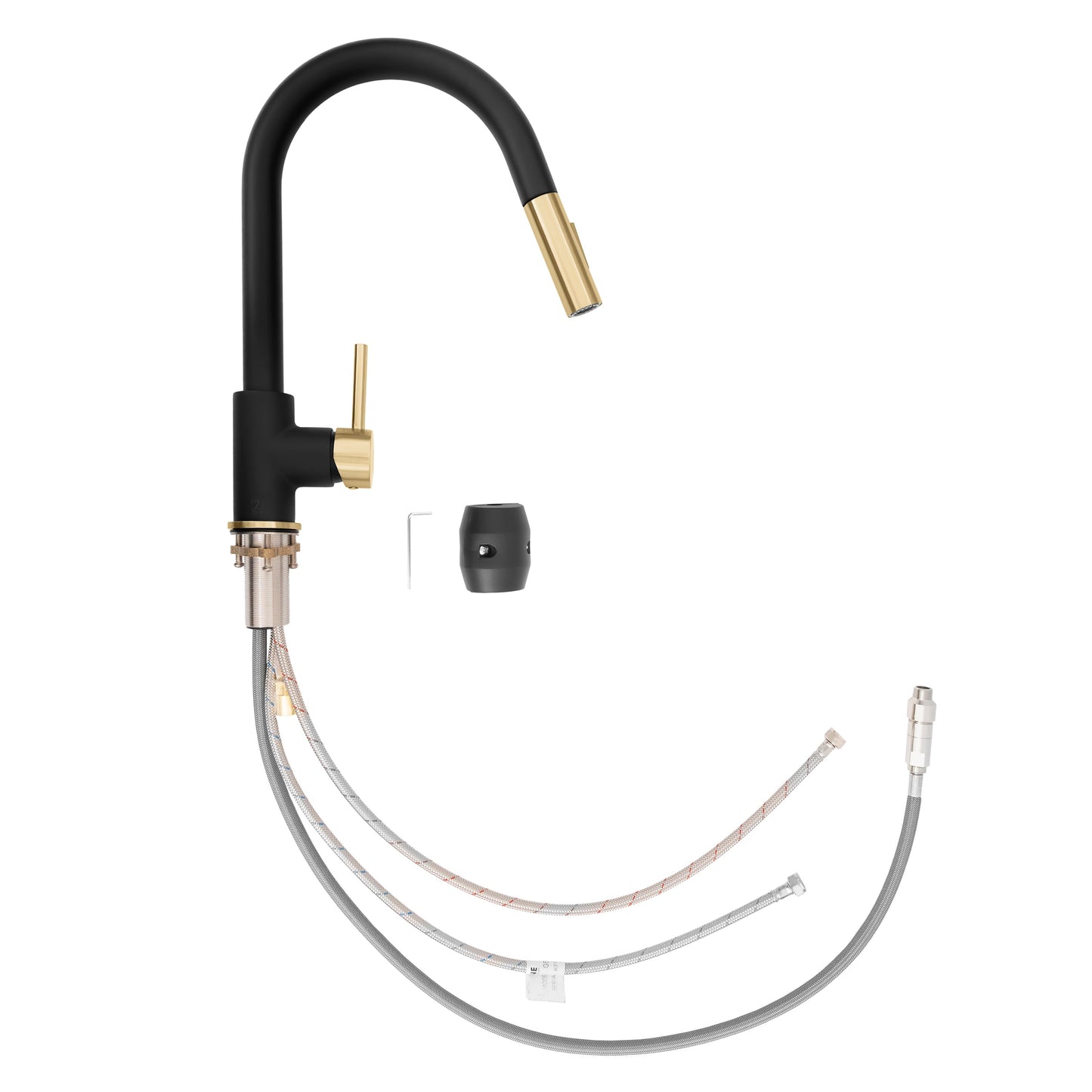 ZLINE Autograph Edition Gemini Pull Down Single Handle Kitchen Faucet in Matte Black and Champagne Bronze (GEM-KF-ZMBCB)