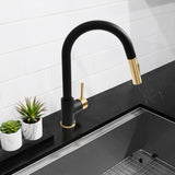 ZLINE Autograph Edition Gemini Pull Down Single Handle Kitchen Faucet in Matte Black and Champagne Bronze (GEM-KF-ZMBCB)
