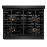 ZLINE Autograph Edition 30 in. 4.2 cu. ft. Paramount Dual Fuel Range with 4 Burner Gas Cooktop and Electric Convection Oven in Black Stainless Steel with Polished Gold Accents (SDRBZ-30-G)
