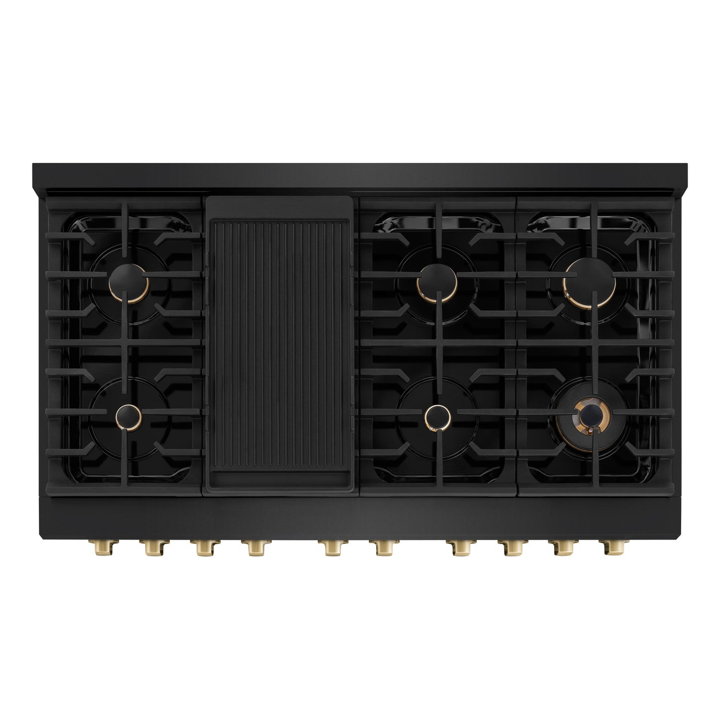ZLINE Autograph Edition 48 in. 6.7 cu. ft. Paramount Double Oven Dual Fuel Range with 8 Burner Gas Cooktop in Black Stainless Steel and Champagne Bronze Accents (SDRBZ-48-CB)