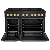 ZLINE Autograph Edition 48 in. 6.7 cu. ft. Paramount Double Oven Dual Fuel Range with 8 Burner Gas Cooktop in Black Stainless Steel and Polished Gold Accents (SDRBZ-48-G)