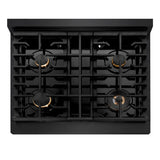 ZLINE Autograph Edition 30 in. 4.2 cu. ft. Paramount Gas Range with 4 Burner Cooktop and Convection Gas Oven in Black Stainless Steel and Polished Gold Accents (SGRBZ-30-G)