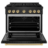 ZLINE Autograph Edition 36 in. 5.2 cu. ft. Paramount Gas Range with 6 Burner Cooktop and Convection Gas Oven in Black Stainless Steel and Champagne Bronze Accents (SGRBZ-36-CB)