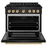 ZLINE Autograph Edition 36 in. 5.2 cu. ft. Paramount Gas Range with 6 Burner Cooktop and Convection Gas Oven in Black Stainless Steel and Polished Gold Accents (SGRBZ-36-G)