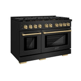 ZLINE Autograph Edition 48 in. 6.7 cu. ft. Paramount Double Oven Gas Range with 8 Burner Cooktop in Black Stainless Steel and Champagne Bronze Accents (SGRBZ-48-CB)