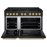 ZLINE Autograph Edition 48 in. 6.7 cu. ft. Paramount Double Oven Gas Range with 8 Burner Cooktop in Black Stainless Steel and Polished Gold Accents (SGRBZ-48-G)