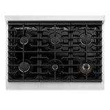 ZLINE Autograph Edition 36 in. 5.2 cu. ft. Paramount Dual Fuel Range with 6 Burner Gas Cooktop and Electric Convection Oven in Satin Stainless Steel with Black Matte Door and Champagne Bronze Accents (SDRSZ-BLM-36-CB)