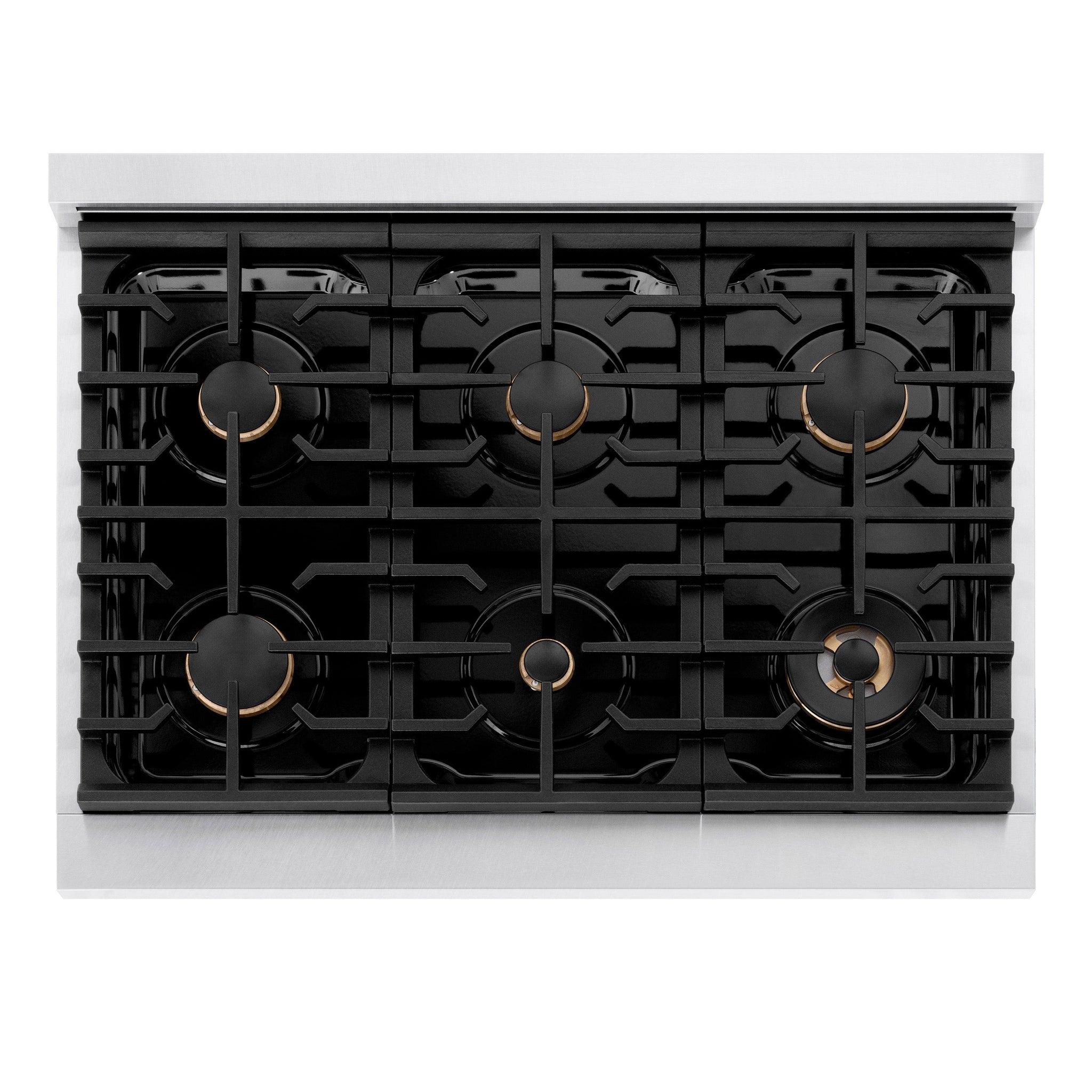 ZLINE Autograph Edition 36 in. 5.2 cu. ft. Paramount Dual Fuel Range with 6 Burner Gas Cooktop and Electric Convection Oven in Satin Stainless Steel with Black Matte Door and Champagne Bronze Accents (SDRSZ-BLM-36-CB)