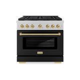 ZLINE Autograph Edition 36 in. 5.2 cu. ft. Paramount Gas Range with 6 Burner Cooktop and Convection Gas Oven in Satin Stainless Steel with Black Matte Door and Champagne Bronze Accents (SGRSZ-BLM-36-CB)